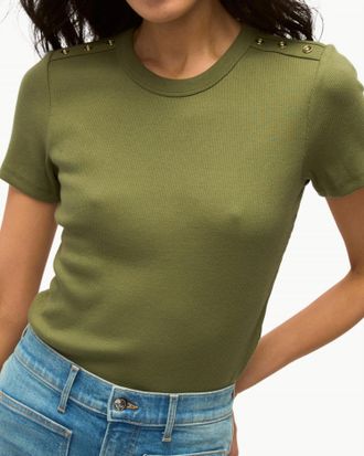 Veronica Beard Draya Short Sleeve Tee In Stone Army