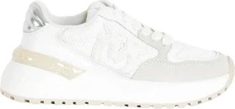 Pinko Mesh Sneakers met Love Birds Logo - Dames - Sneakers - Wit - 39 EU - Polyester - Schoenen