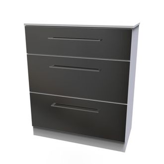 Welcome Furniture Wellington Ready Assembled Deep Chest of Drawers with 3 Drawers - Black Gloss & White - Welcome Furniture | TJ Hughes