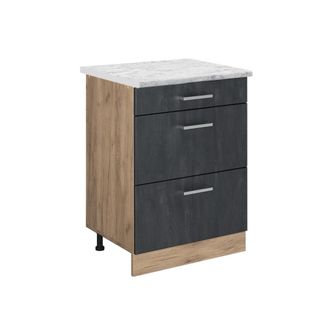 Vicco Mueble Bajo De Cocina R-line, Hormig&oacute;n Negro, 60 Cm Et M&aacute;rmol