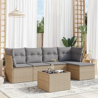 vidaXL Juego De Sof&aacute;s Jard&iacute;n Con Cojines 6 Pzas Rat&aacute;n Sint&eacute;tico Beige Vidaxl