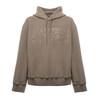 Maison Margiela Hoodies & sweatvesten, Heren, Beige, L, Polyester, Numbers-Embroidered Fleece Hoodie