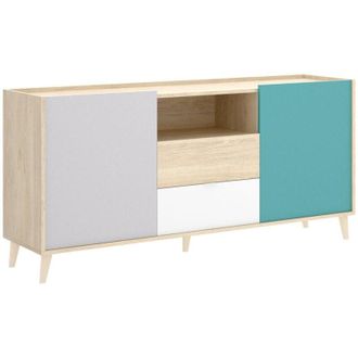 Dmora Credenza Asa, Buffet da soggiorno, Madia da salotto moderna a 2 ante, 155x43h75 cm, Bianco e Rovere - Dmora