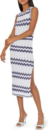 Milly Oversize Zigzag Knit Midi Dress in Navy/Ecru at Nordstrom, Size Large