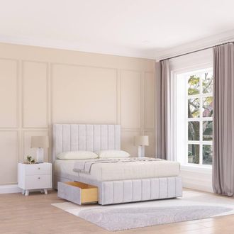 Sloomy California Divan Bed Base Slate Naples 4 Drawers 12 Footboard & 54 Floor Standing Headboard in Silver | Size: Super King