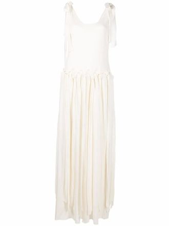 Chloé drop-waist knotted crepe maxi dress - women - Silk/Viscose - 34 - Neutrals