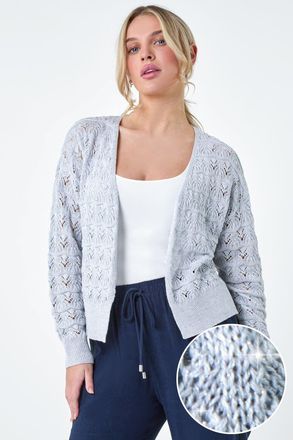 Roman Shimmer Crochet Knit Cardigan