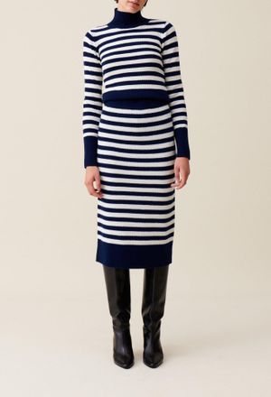 Claudie Pierlot Jupe maille rayures marini&egrave;re