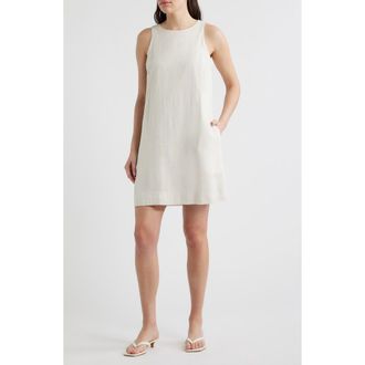 CeCe by Cynthia Steffe Stripe A-Line Linen Blend Minidress in Ivory/Yellow at Nordstrom, Size X-Large