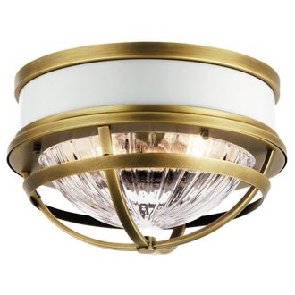 Netlighting Kichler Tollis Bowl Semi Flush Ceiling Light Natural Brass & White in Yellow