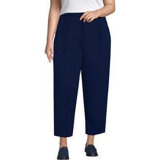 Lands End Plus Size Crepe High Rise Pleated Barrel Leg Ankle Pants in Deep Sea Navy at Nordstrom, Size 22W