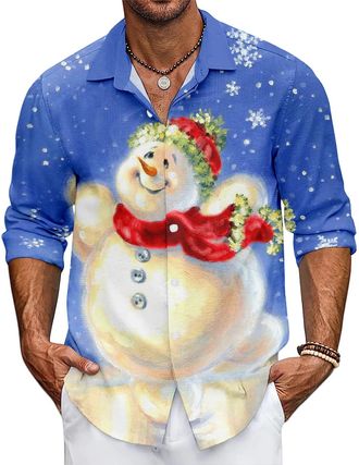 Generic Christmas Shirts for Men Santa Claus Party Long Sleeve Button Down Shirts Family Christmas Outfits (UK, Alpha, XXL, Regular, Regular, 13)