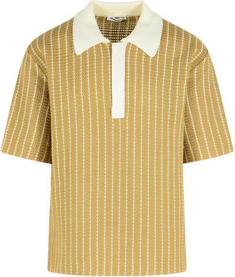 Jil Sander beige katoenen gebreid poloshirt