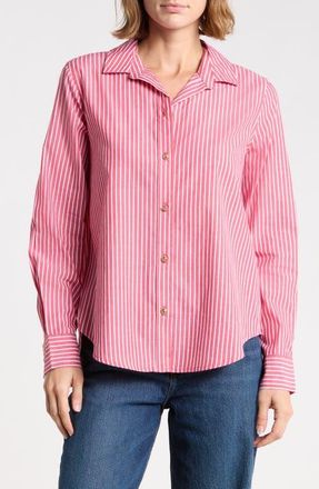 Beach Lunch Lounge Bentley Stripe Long Sleeve Cotton Button-Up Shirt in Currant Red at Nordstrom, Size X-Large