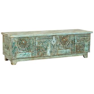 Wanderlust Deco Ba&uacute;l De Madera Artesanal Azul 150x45x46h Cm