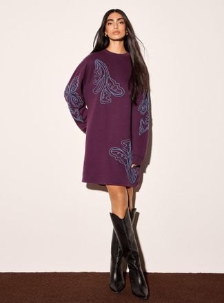 Icone Womens Embossed flowers sweatshirt dress