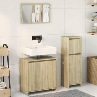 Berkfield Home Practical 3 Piece Bathroom Furniture Set Sonoma Oak Engineered Wood in Natural