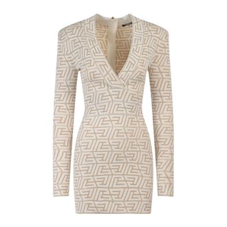 Balmain Short Dresses, female, Beige, XS, Knitted Monogram Dress