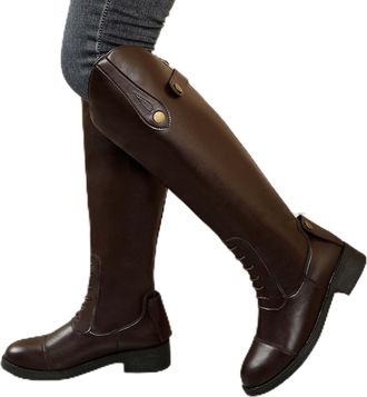 Generic Brown Womens Winter Footwear with Western Temperament Solid Color Thick Heel Mid Heel and Long Leg for Outdoor Use Comfortable and Stylish
