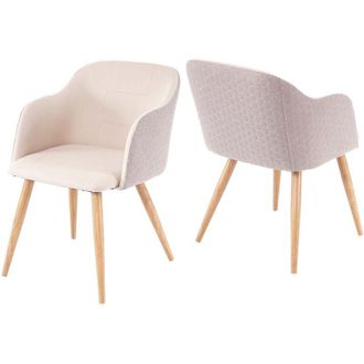 Hhg Set 2x sedie poltroncine eleganti HHG 190 design retro anni 50 metallo tessuto avorio beige