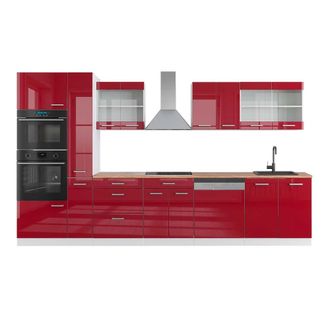 Vicco Mueble De Cocina R-line, Burdeos Brillo Intenso/blanco, 350 Cm Con Armario Alto, Et Roble