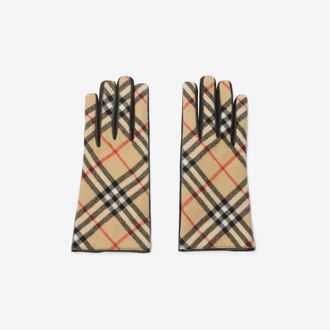 Burberry Check Wool Cashmere Gloves, Size: 8.5