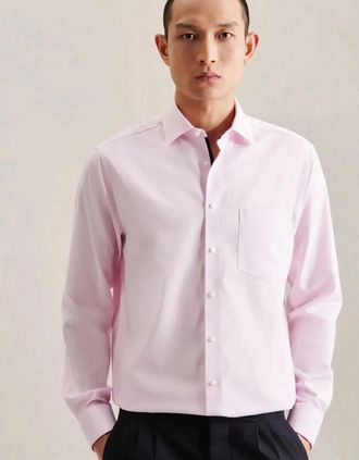 Seidensticker Seidensticker Mens Regular Fit Business Kent Patch Structured Business Shirt Pink - Size: 48/Regular