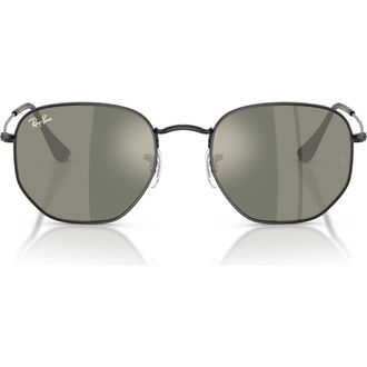 Ray-Ban 54mm Hexagonal Flat Lens Sunglasses in Black /Grey Mirror Bronze at Nordstrom