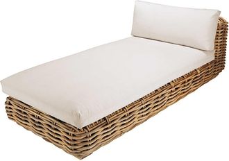 Maisons du monde Chaise longue para sof&aacute; de jard&iacute;n modular de mimbre y cojines crudo