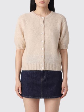 By Malene Birger Short-Sleeved Cardigan in Wool and Mohair Blend with Crew Neck