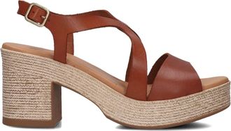 Stefano Lauran Cognac Leren Sandalen voor Dames - Dames - Sandalen met hakken - Bruin - 39 EU - Leer - Schoenen
