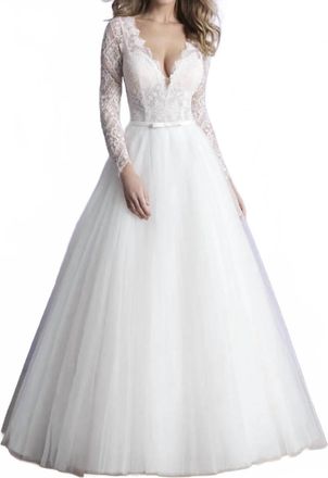 Allure Bridals Long Sleeve Ballgown Wedding Dress In Ivory/nude