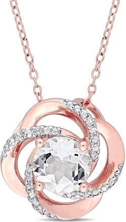 Amour 2-3/5 CT TGW White Topaz Interlaced Floral Swirl Pendant with Chain In Rose Plated Sterling Silver