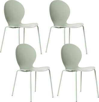 Beliani Conjunto De 4 Sillas De Jard&iacute;n De Pl&aacute;stico Material Sint&eacute;tico Para Interior Y Exterior Comedor Moderno Verde Claro Milos