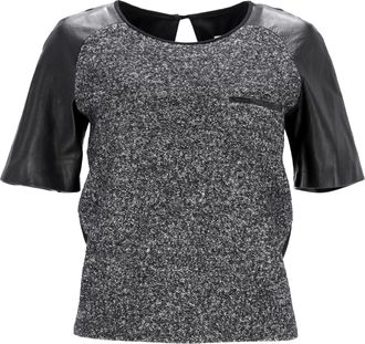 Sandro Sandro Paris gebreid T-shirt met ronde hals in zwart katoen en leer