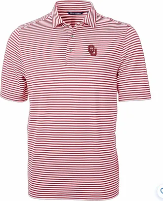Cutter & Buck Mens Ou Virtue Eco Pique Stripe Polo In Crimson