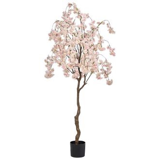 Beliani Planta Artificial En Maceta Para Interior Decoraci&oacute;n De Pl&aacute;stico Con Maceta Negra 190 Cm Rosa Cherry Tree