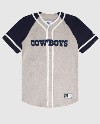 Starter Mens Dallas Cowboys Button-Front Cotton Starter Baseball Jersey In Grey