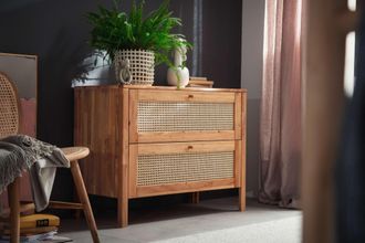 HOME AFFAIRE Schubkastenkommode »Hällevik, Kommode, Aufbewahrung, mit 2 geräumige Schubladen, Scandi« 1 Stk. tlg. Schubladenfronten mit Wiener Geflecht, massive Ei