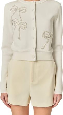 English Factory Embellished Bow Button Front Cardigan in Off White at Nordstrom, Size X-Small