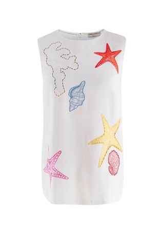 Emilio Pucci Embroidered White Crepe Sleeveless Blouse Size XS