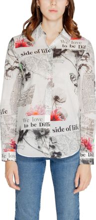 Desigual White Printed Cotton Shirt with Long Sleeves and Buttons