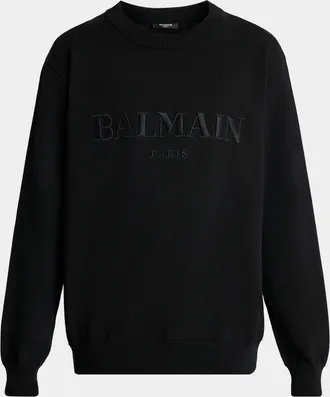 Balmain Men & apos;s Vintage Embroidered Cotton Crewneck Sweater