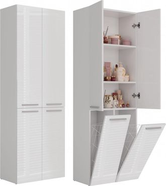 OEM Columna De Estantes Para Mueble De Ba&ntilde;o, Blanco Mate/brillante, 2 Cestas, 60 Cm - Dise&ntilde;o Universal, Fabricaci&oacute;n Polaca