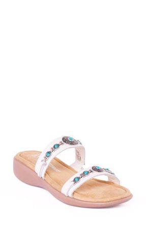 Minnetonka Brenn Slide Sandal in White Turquoise at Nordstrom, Size 10