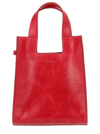 Bally Womens Tote Bag Easy Red Bovine Leather Handbags Hand