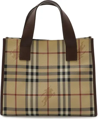 Burberry Beige Black Bordeaux Brown Pvc Leather Handbag Tote Bag (Pre-Owned)