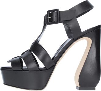 Sergio Rossi Sandalen Zwart - Dames - Sandalen met hakken - Zwart - 38 1/2 EU - Leer - Schoenen