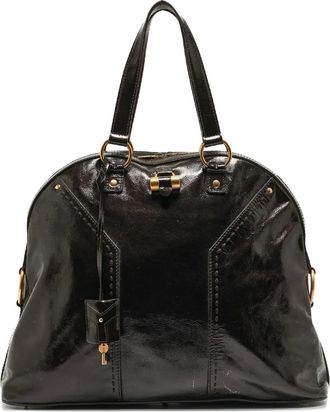 Saint Laurent Borsa tote in pelle lucida - Marrone