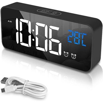 OEM Reloj Despertador Recargable, Reloj Digital Led Para Mesita De Noche Con 13 Tonos De Alarma Opcionales, Doble Alarma, Indicador De Temperatura, Funci&oacute;